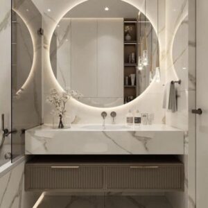 مغسلة رخام صناعى ابيض معرق بلون جراي